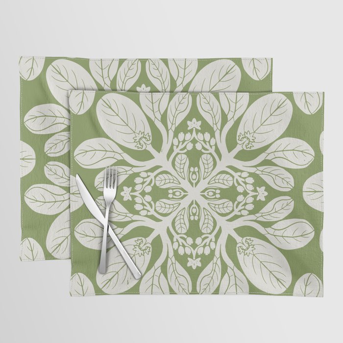 Naupaka Hawaiian quilt pattern in sage and beige Placemat Gallery Image 1
