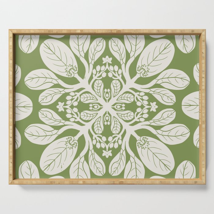 Naupaka Hawaiian quilt pattern in sage and beige Serving Tray Gallery Image 1