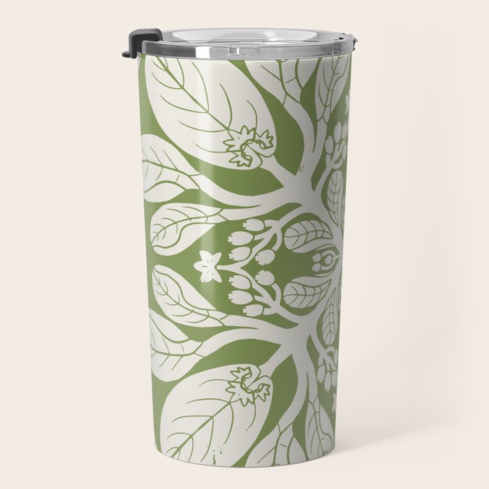 Naupaka Hawaiian quilt pattern in sage and beige Travel Mug Gallery Image 3