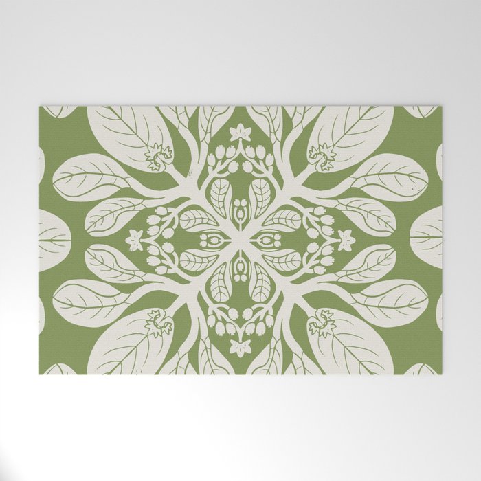 Naupaka Hawaiian quilt pattern in sage and beige Welcome Mat Gallery Image 1