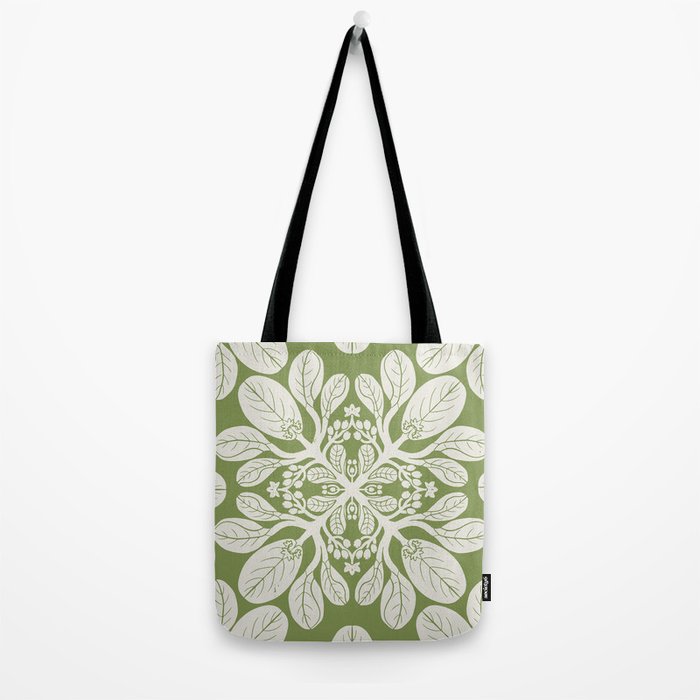 Naupaka Hawaiian quilt pattern in sage and beige Tote Bag Gallery Image 2