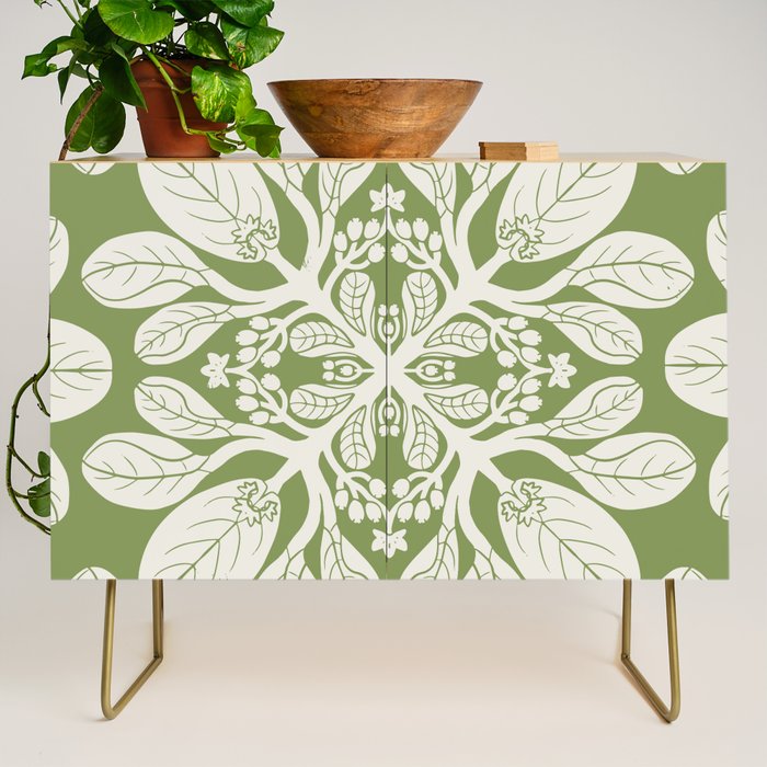 Naupaka Hawaiian quilt pattern in sage and beige Credenza Gallery Image 1