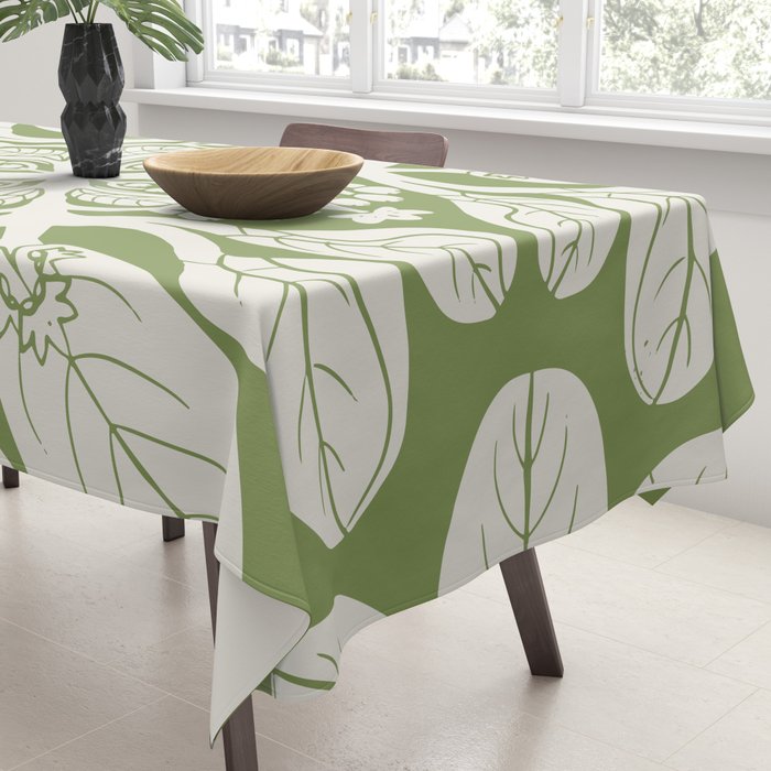 Naupaka Hawaiian quilt pattern in sage and beige Tablecloth Gallery Image 3