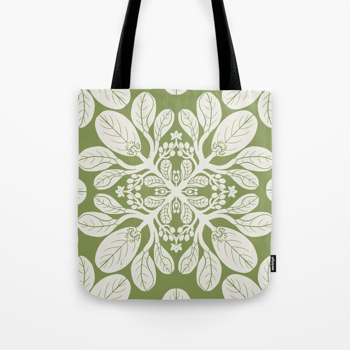 Naupaka Hawaiian quilt pattern in sage and beige Tote Bag Gallery Image 1