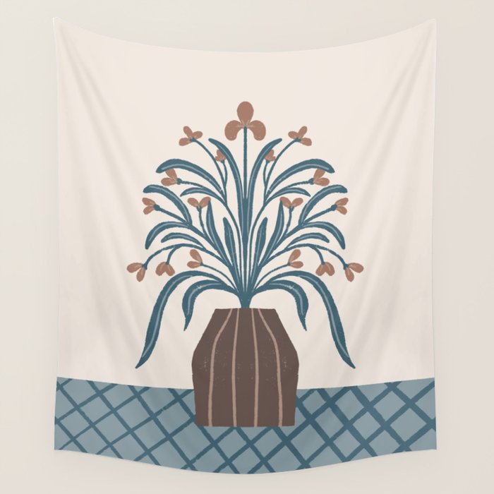 Earthy Modern Vase with Florals Wall Tapestry Gallery Image 1