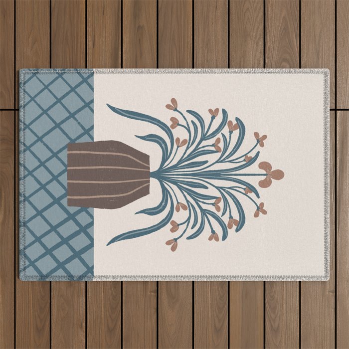 Earthy Modern Vase with Florals Outdoor Rug Gallery Image 1