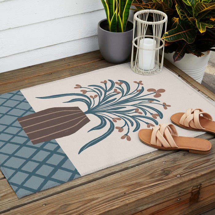 Earthy Modern Vase with Florals Outdoor Rug Gallery Image 2