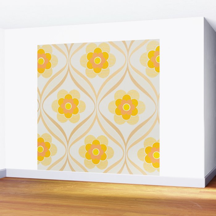 Vintage 70s Yellow Floral Pattern Wall Mural Gallery Image 2