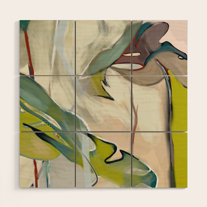 abstract pastel leaves Wood Wall Art Gallery Image 1
