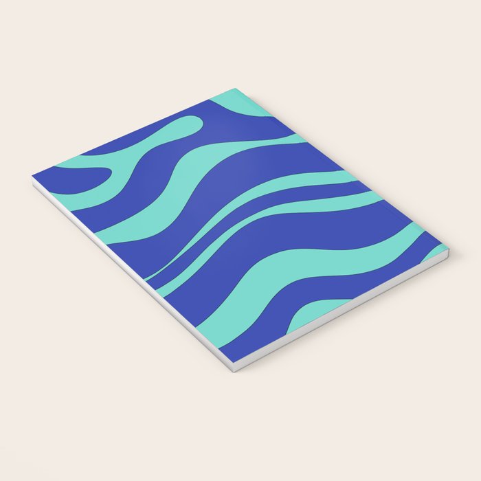 Modern Retro Liquid Swirl Funky Abstract Pattern Bright Blue Aqua Turquoise Notebook Gallery Image 3