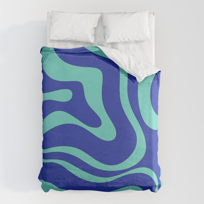 Modern Retro Liquid Swirl Funky Abstract Pattern Bright Blue Aqua Turquoise Duvet Cover Gallery Image 6