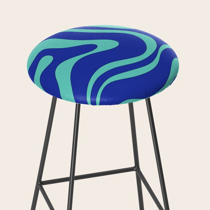 Modern Retro Liquid Swirl Funky Abstract Pattern Bright Blue Aqua Turquoise Stool Gallery Image 2