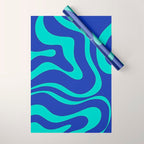 Modern Retro Liquid Swirl Funky Abstract Pattern Bright Blue Aqua Turquoise Wrapping Paper Gallery Image 1