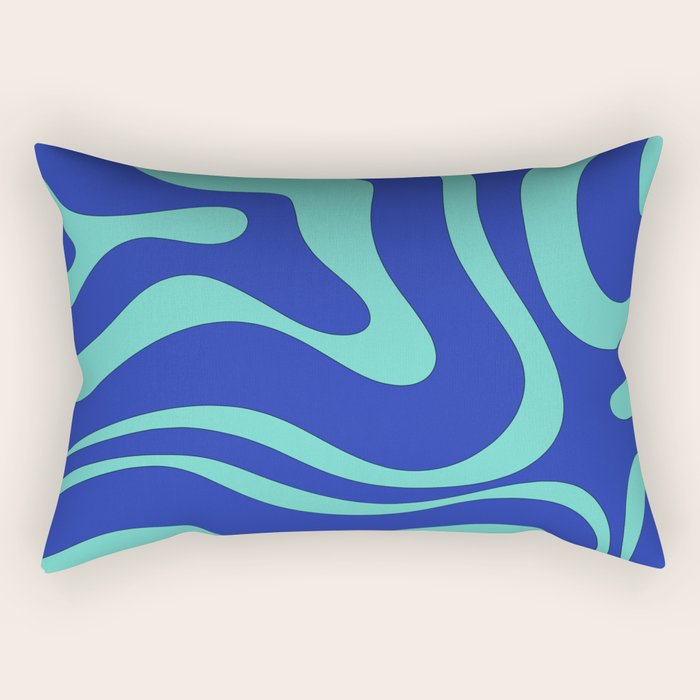Modern Retro Liquid Swirl Funky Abstract Pattern Bright Blue Aqua Turquoise Rectangular Pillow Gallery Image 2