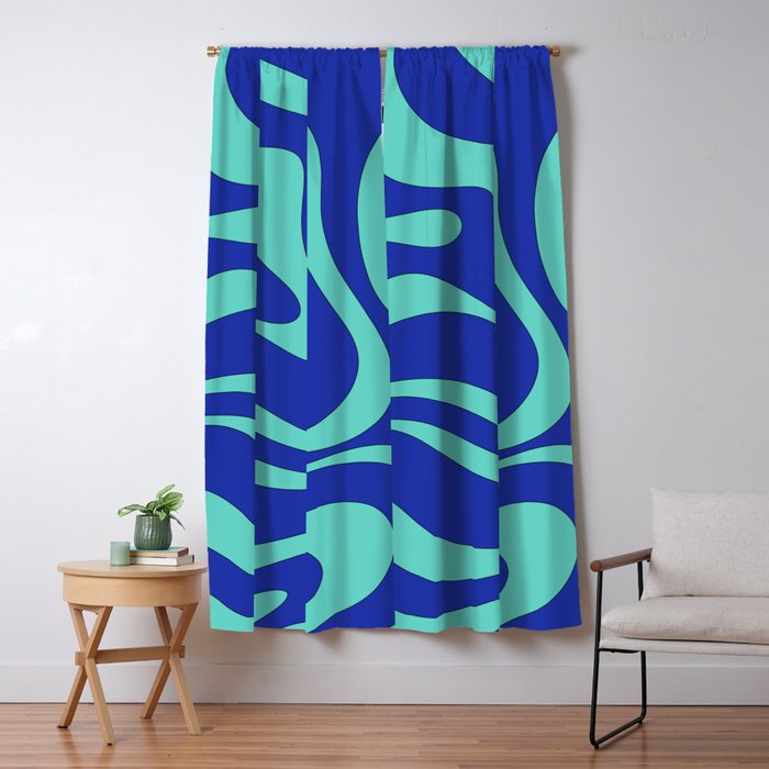 Modern Retro Liquid Swirl Funky Abstract Pattern Bright Blue Aqua Turquoise Window Curtain Gallery Image 5