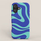 Modern Retro Liquid Swirl Funky Abstract Pattern Bright Blue Aqua Turquoise iPhone Case Gallery Image 1