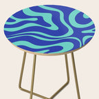 Modern Retro Liquid Swirl Funky Abstract Pattern Bright Blue Aqua Turquoise Side Table Gallery Image 2