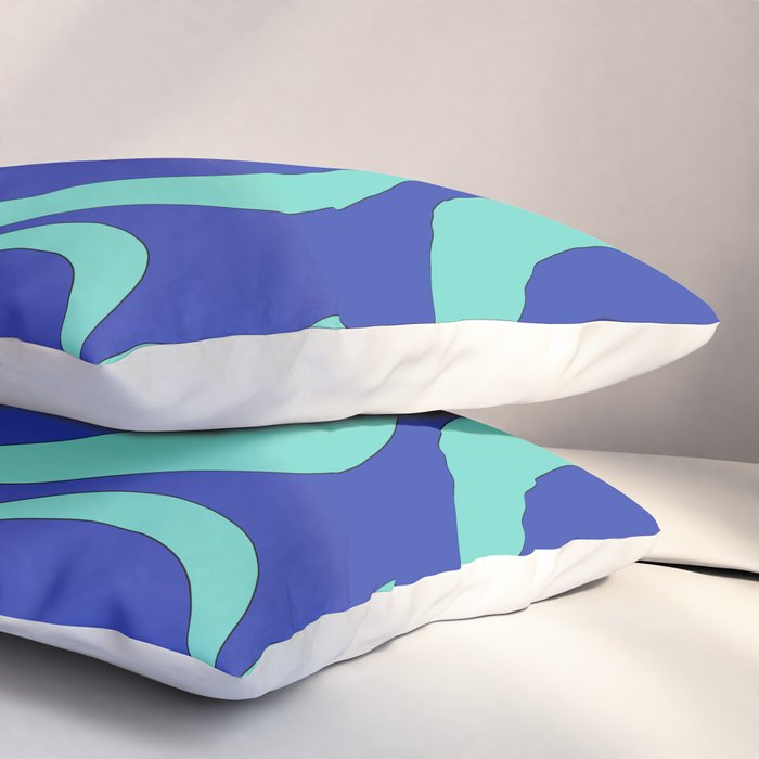 Modern Retro Liquid Swirl Funky Abstract Pattern Bright Blue Aqua Turquoise Pillow Sham Gallery Image 3