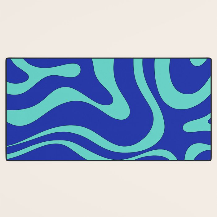 Modern Retro Liquid Swirl Funky Abstract Pattern Bright Blue Aqua Turquoise Desk Mat Gallery Image 3
