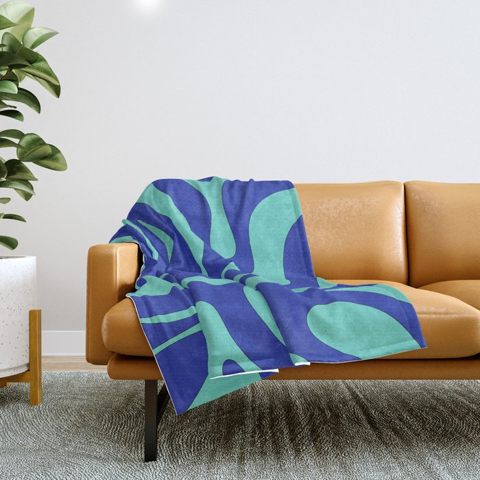 Modern Retro Liquid Swirl Funky Abstract Pattern Bright Blue Aqua Turquoise Throw Blanket Gallery Image 1