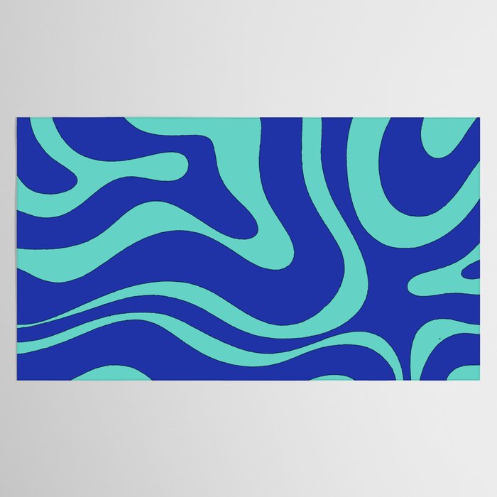 Modern Retro Liquid Swirl Funky Abstract Pattern Bright Blue Aqua Turquoise Tablecloth Gallery Image 2