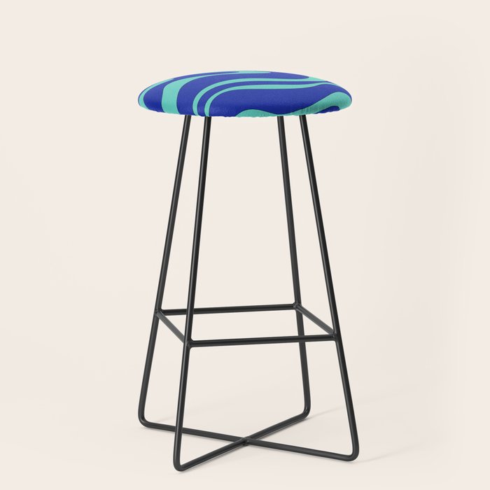 Modern Retro Liquid Swirl Funky Abstract Pattern Bright Blue Aqua Turquoise Stool Gallery Image 1