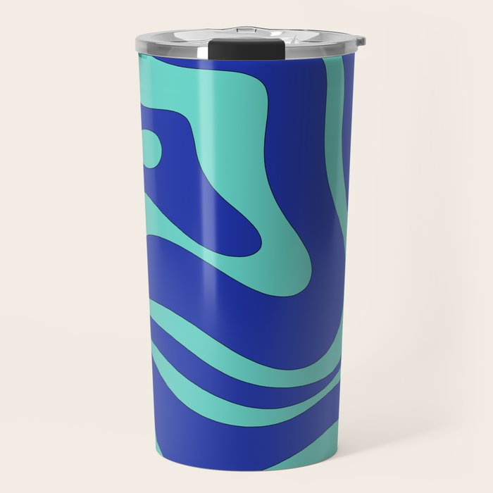 Modern Retro Liquid Swirl Funky Abstract Pattern Bright Blue Aqua Turquoise Travel Mug Gallery Image 1