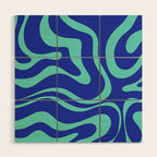 Modern Retro Liquid Swirl Funky Abstract Pattern Bright Blue Aqua Turquoise Wood Wall Art Gallery Image 1