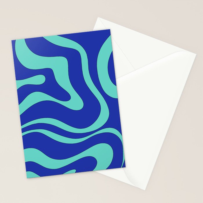 Modern Retro Liquid Swirl Funky Abstract Pattern Bright Blue Aqua Turquoise Stationery Card Gallery Image 2