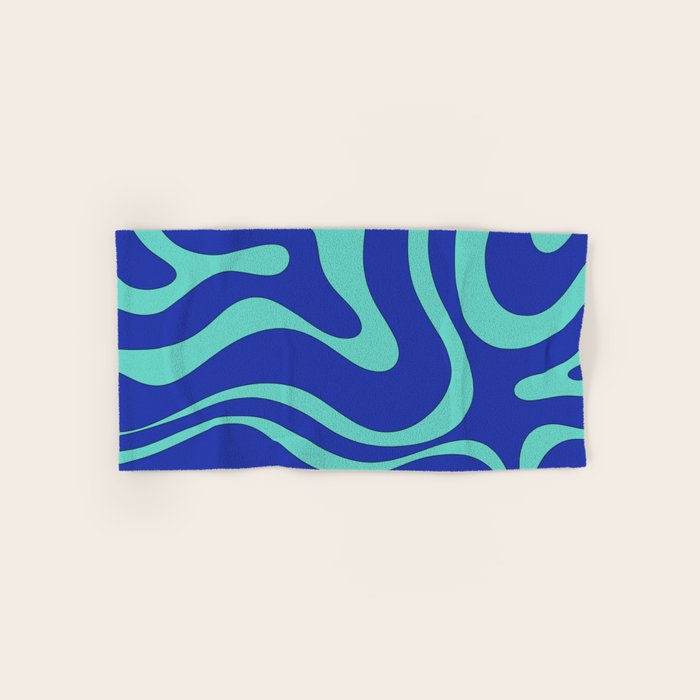 Modern Retro Liquid Swirl Funky Abstract Pattern Bright Blue Aqua Turquoise Bath Towel Gallery Image 1