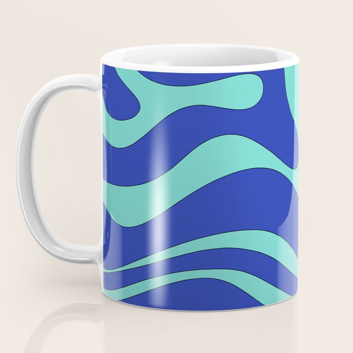 Modern Retro Liquid Swirl Funky Abstract Pattern Bright Blue Aqua Turquoise Coffee Mug Gallery Image 3