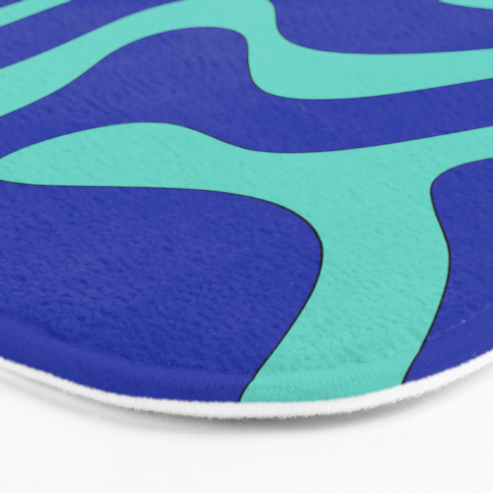 Modern Retro Liquid Swirl Funky Abstract Pattern Bright Blue Aqua Turquoise Bath Mat Gallery Image 3