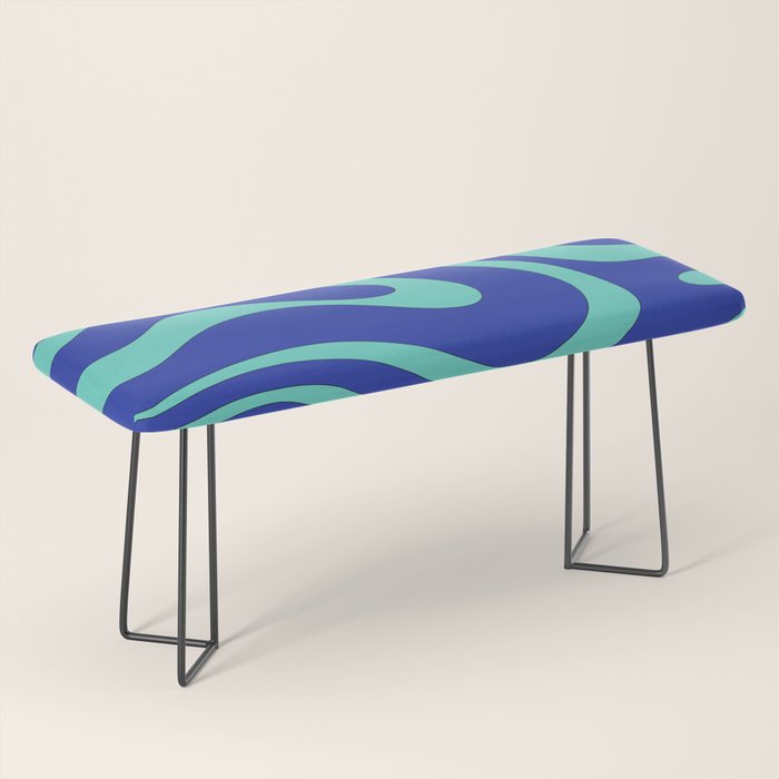 Modern Retro Liquid Swirl Funky Abstract Pattern Bright Blue Aqua Turquoise Bench Gallery Image 1