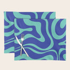 Modern Retro Liquid Swirl Funky Abstract Pattern Bright Blue Aqua Turquoise Placemat Gallery Image 1