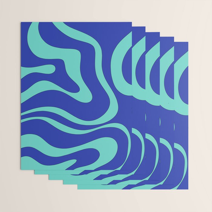 Modern Retro Liquid Swirl Funky Abstract Pattern Bright Blue Aqua Turquoise Wrapping Paper Gallery Image 3