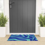 Modern Retro Liquid Swirl Funky Abstract Pattern Bright Blue Aqua Turquoise Welcome Mat Gallery Image 3