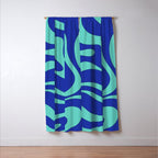 Modern Retro Liquid Swirl Funky Abstract Pattern Bright Blue Aqua Turquoise Window Curtain Gallery Image 3