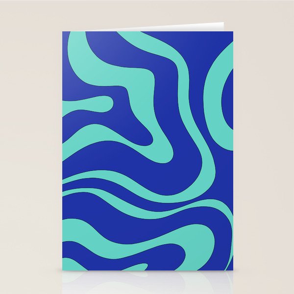 Modern Retro Liquid Swirl Funky Abstract Pattern Bright Blue Aqua Turquoise Stationery Card Gallery Image 2