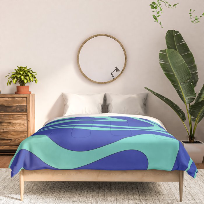 Modern Retro Liquid Swirl Funky Abstract Pattern Bright Blue Aqua Turquoise Comforter Gallery Image 3