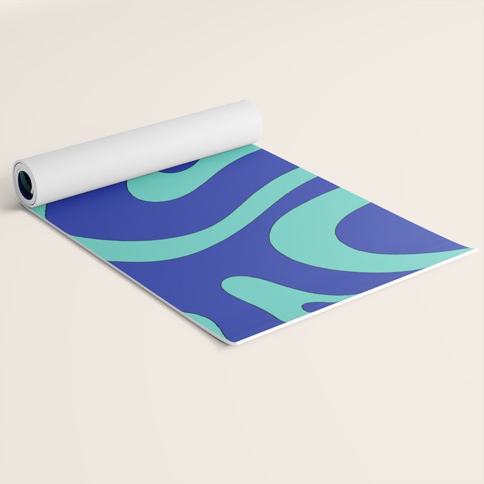Modern Retro Liquid Swirl Funky Abstract Pattern Bright Blue Aqua Turquoise Yoga Mat Gallery Image 2