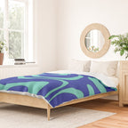 Modern Retro Liquid Swirl Funky Abstract Pattern Bright Blue Aqua Turquoise Duvet Cover Gallery Image 2
