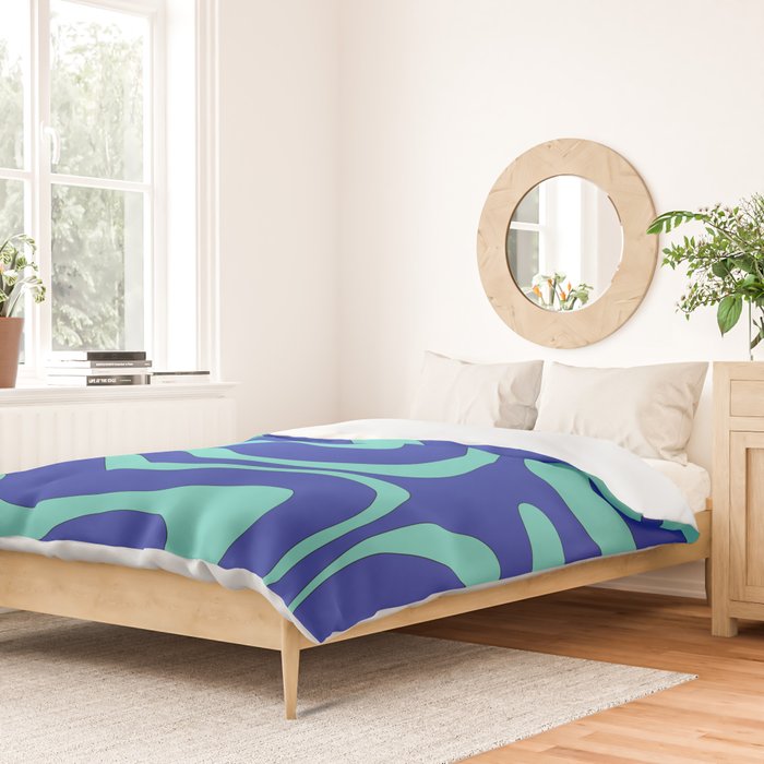 Modern Retro Liquid Swirl Funky Abstract Pattern Bright Blue Aqua Turquoise Duvet Cover Gallery Image 2