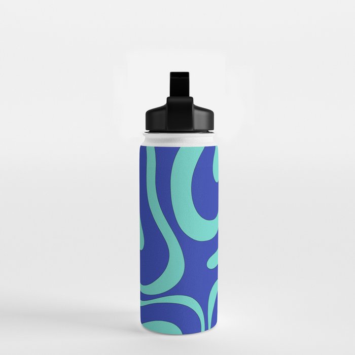 Modern Retro Liquid Swirl Funky Abstract Pattern Bright Blue Aqua Turquoise Water Bottle Gallery Image 2