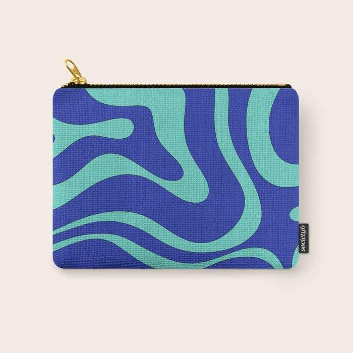 Modern Retro Liquid Swirl Funky Abstract Pattern Bright Blue Aqua Turquoise Carry All Pouch Gallery Image 1