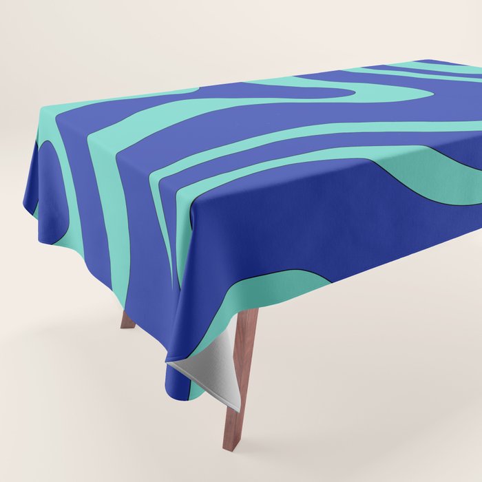 Modern Retro Liquid Swirl Funky Abstract Pattern Bright Blue Aqua Turquoise Tablecloth Gallery Image 1