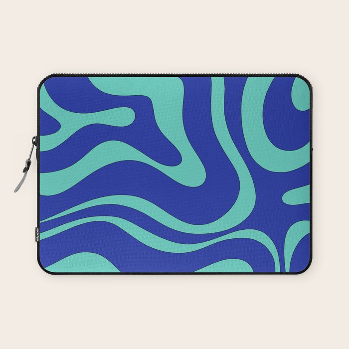 Modern Retro Liquid Swirl Funky Abstract Pattern Bright Blue Aqua Turquoise Laptop Sleeve Gallery Image 1