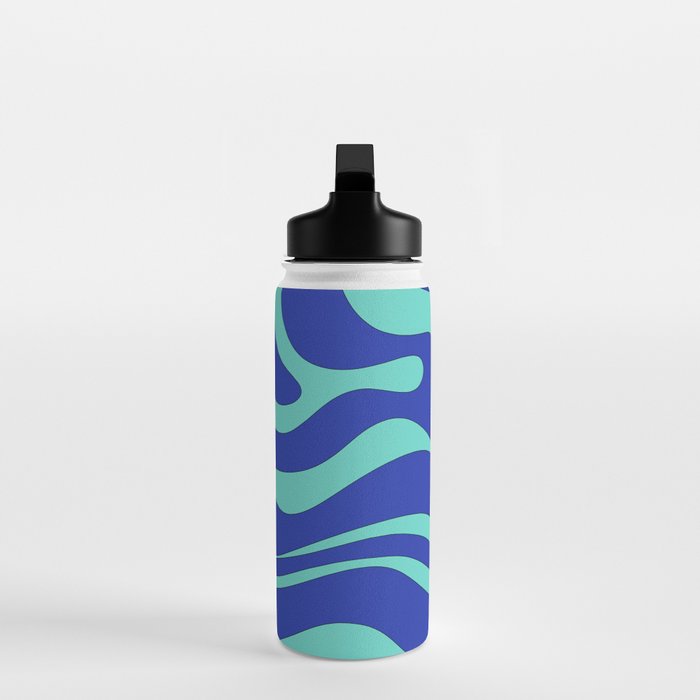 Modern Retro Liquid Swirl Funky Abstract Pattern Bright Blue Aqua Turquoise Water Bottle Gallery Image 3