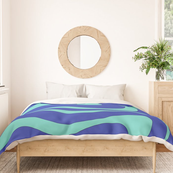 Modern Retro Liquid Swirl Funky Abstract Pattern Bright Blue Aqua Turquoise Duvet Cover Gallery Image 3