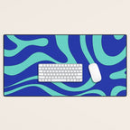 Modern Retro Liquid Swirl Funky Abstract Pattern Bright Blue Aqua Turquoise Desk Mat Gallery Image 1