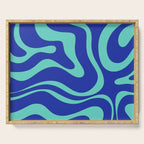 Modern Retro Liquid Swirl Funky Abstract Pattern Bright Blue Aqua Turquoise Serving Tray Gallery Image 1